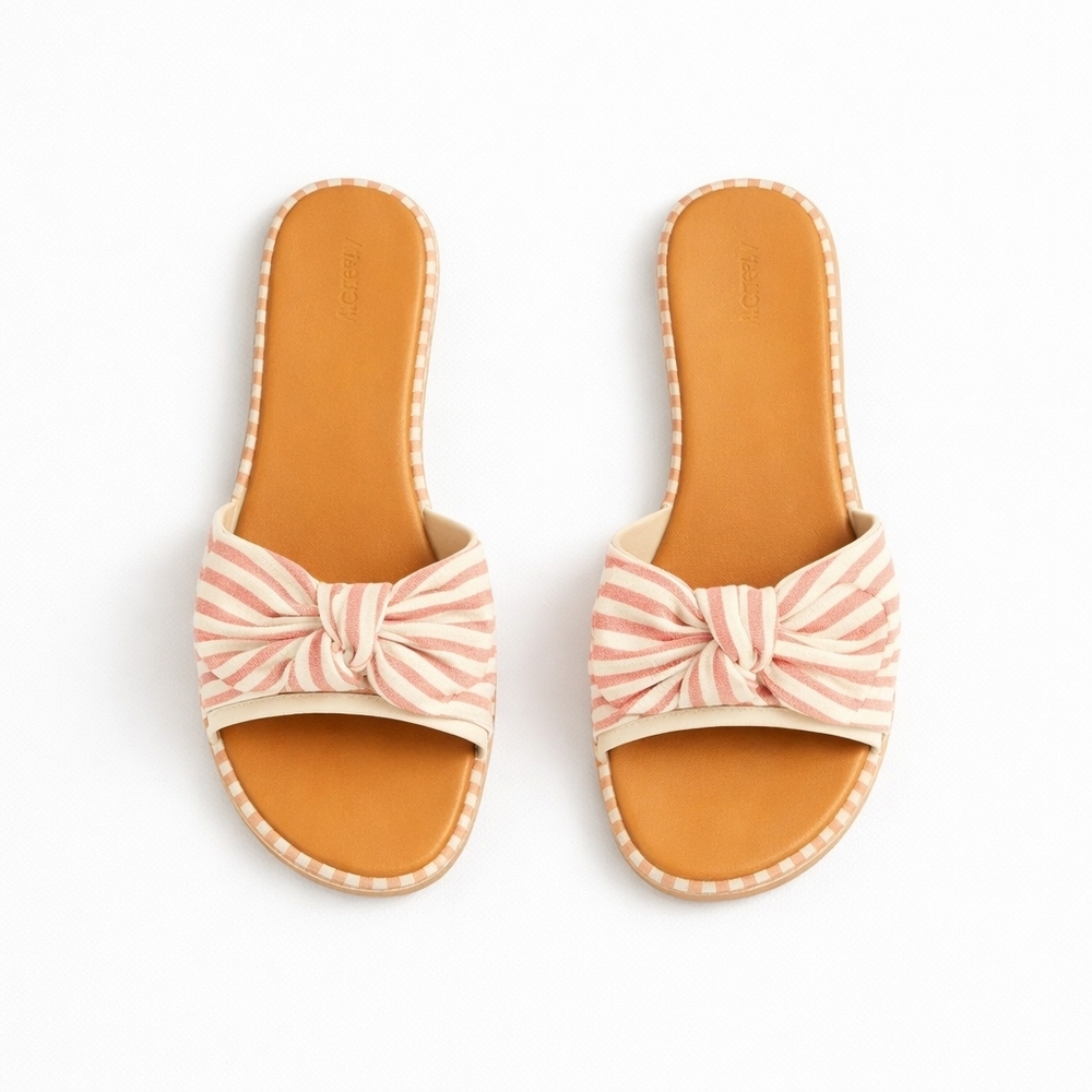 J.Crew 7M  Sun baked rose stripe soft cotton bow slide sandals New In Box - Picture 3 of 12